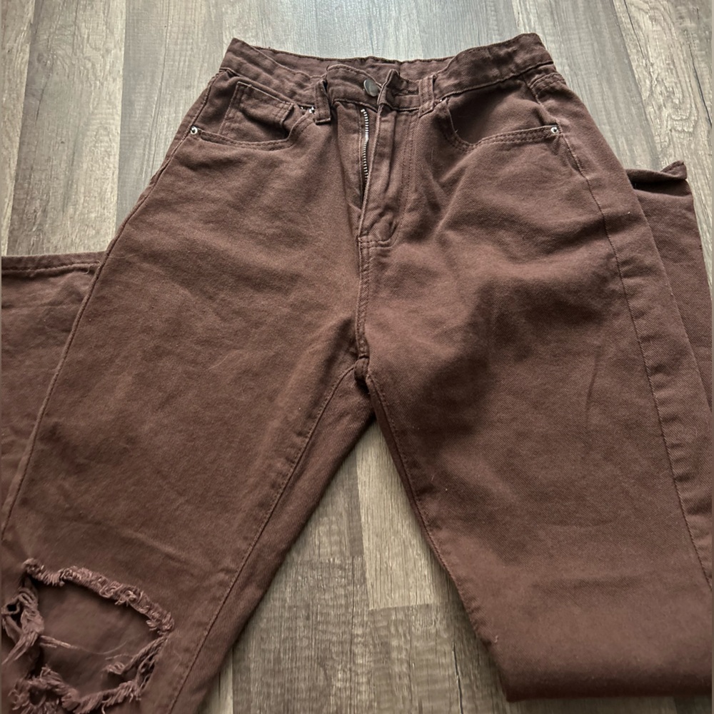 mom jeans, worn but not stained.